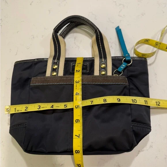 Coach Small Bag = Black Satin with blue tags - Picture 7 of 13